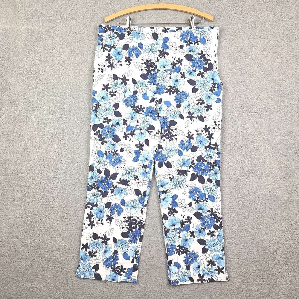 Gemilli Cropped Pants Womens 16‎ Blue White Floral Straight Leg Stretch USA Made
